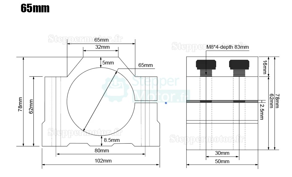 Support de moteur de broche CNC 65 mm/80 mm/100 mm/125 mm, support de serrage en aluminium OSP001705